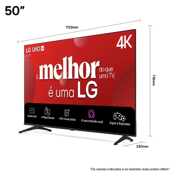 Smart TV 4K 50" LG UHD 50UA85 Processador α7 AI Ger8 4K Super Upscaling Google Cast Alexa Integrado Controle AI Smart Magic WebOS 25